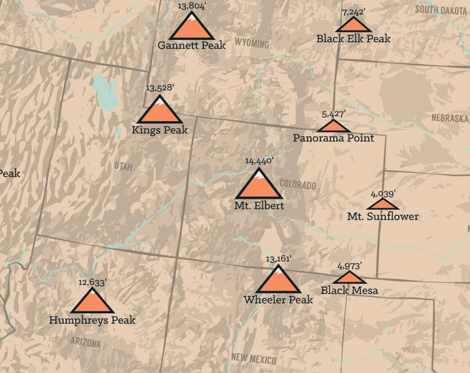 State Highpoints Map 11x14 Print - Etsy