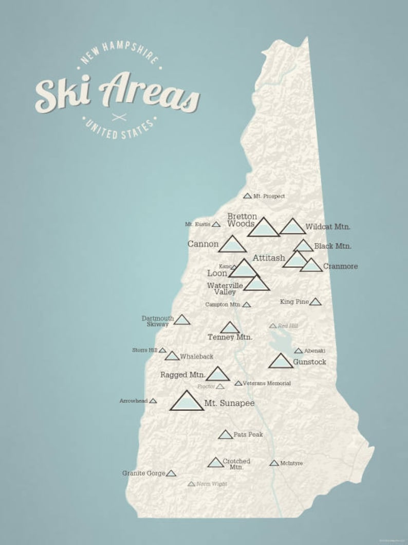 New Hampshire Ski Resorts Map 18x24 Poster Etsy