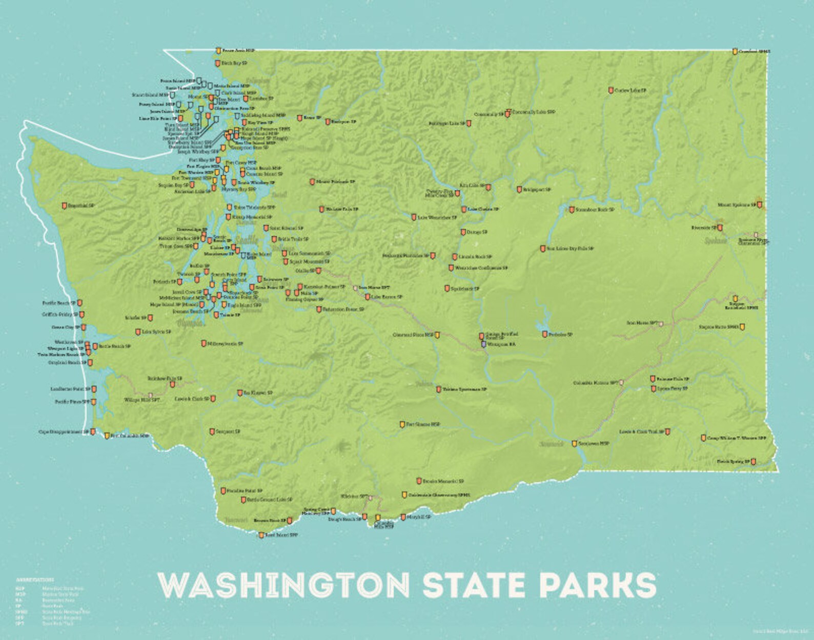 Washington State Parks Map 11x14 Impresión | Etsy