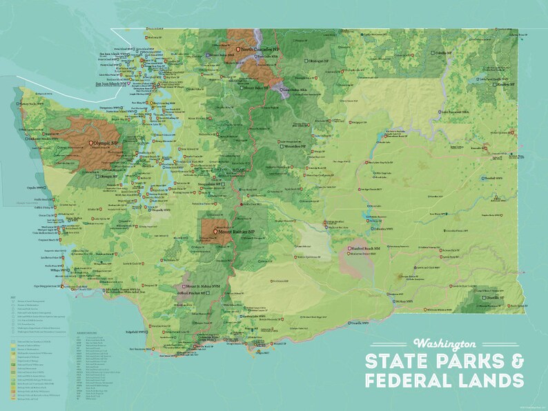 Washington State Parks & Federal Lands Map 18x24 Poster Etsy