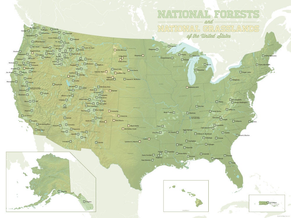 US National Forests Map 18x24 Poster - Il Fullxfull.1647100698 Tts6 