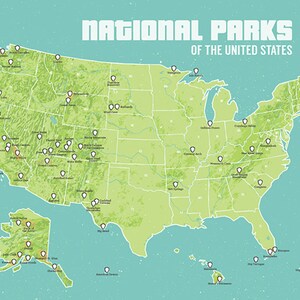 US National Parks Map 11x14 Print - Etsy