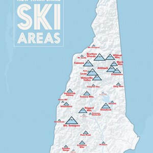 New Hampshire Ski Resorts Map 11x14 Print