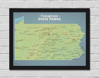 18 x 24 poster kaart staatsparken Pennsylvania