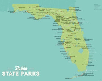 Póster del mapa de parques estatales de Florida 18x24