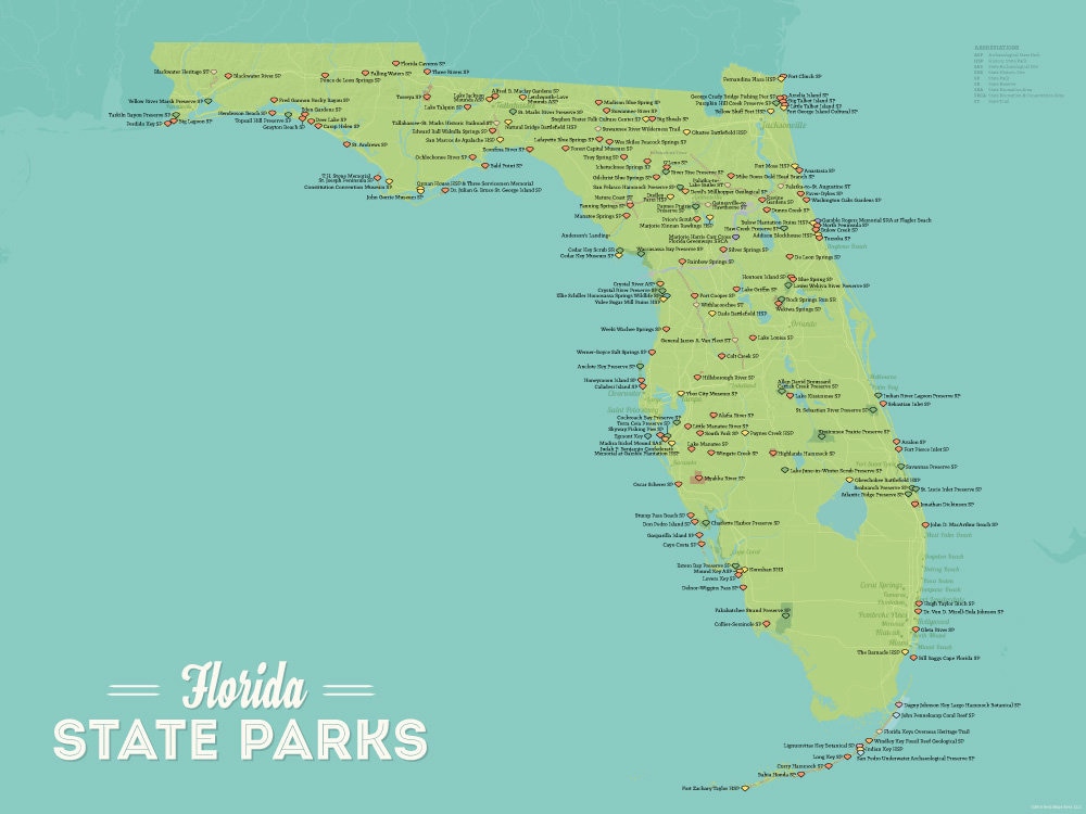 Map Of Florida State Parks Florida State Parks Map 18X24 Poster | Etsy Canada