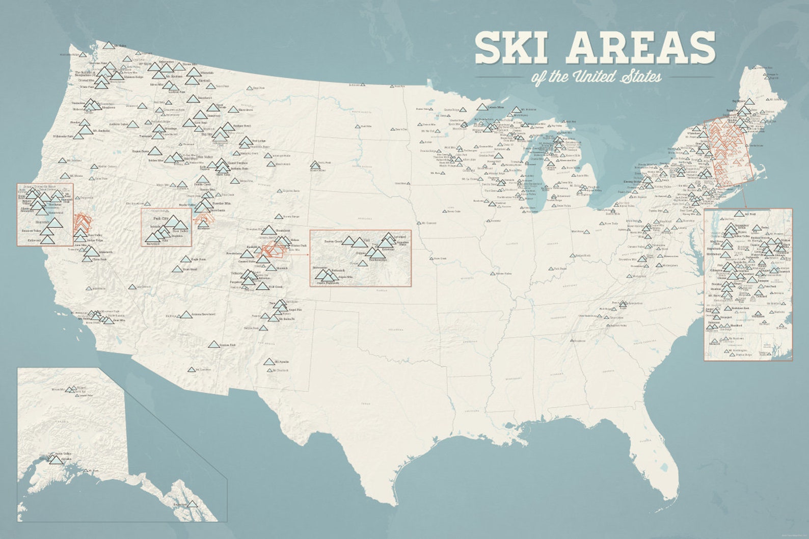 US Ski Resorts Map 24x36 Poster - Il 1588xN.1809688610 481e