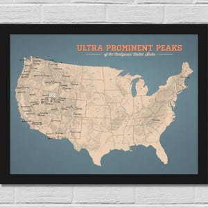 Ultra Prominent Peaks Map 18x24 Poster - 48 States