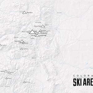 Póster de 18 x 24 con mapa de estaciones de esquí de Colorado