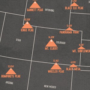 State Highpoints Map 11x14 Print - Etsy