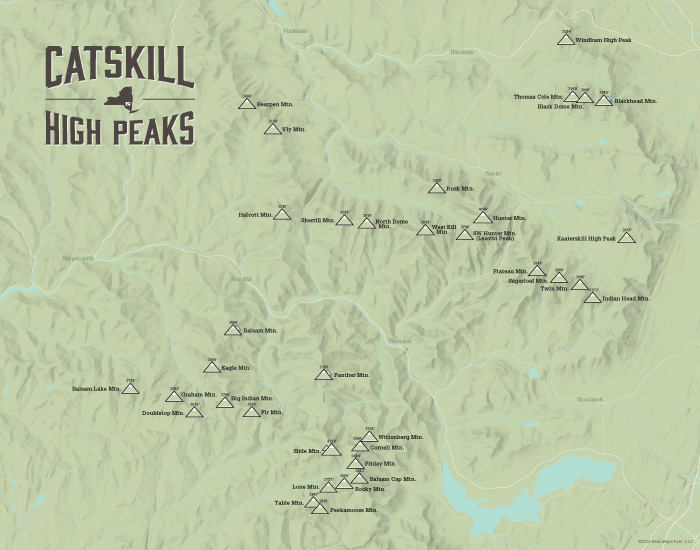 Map Of Catskill 3500 Peaks Catskill High Peaks Map 11X14 Print | Etsy
