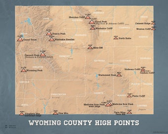 Wyoming County Highpoints Map 11x14 Print