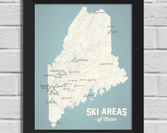 Maine Ski Resorts Map 11x14 Print