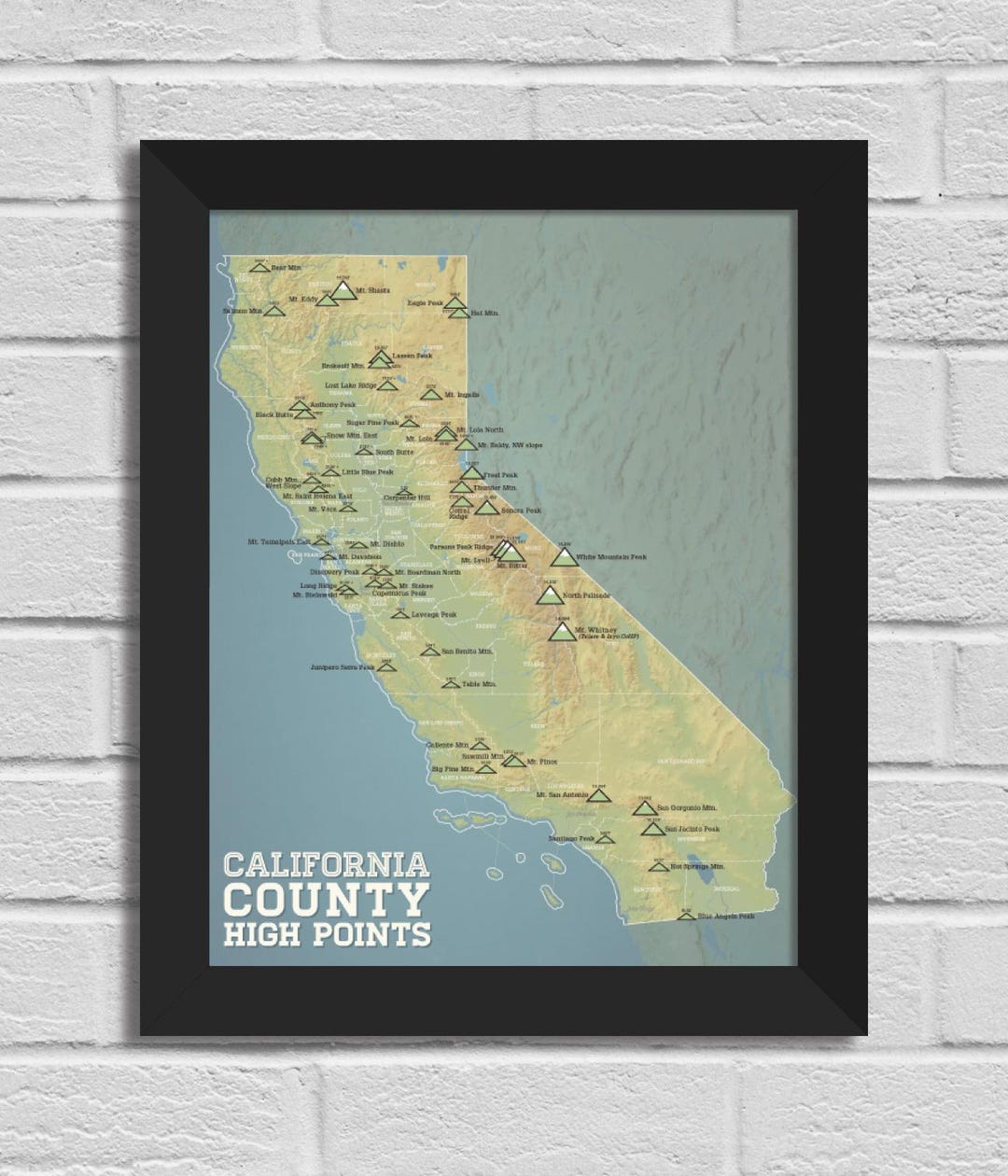 カリフォルニア州の郡の高地地図 11x14 印刷 - Etsy 日本