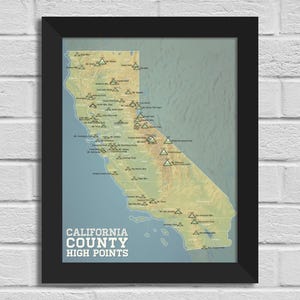 Kalifornien County Highpoints Karte Druck 11x14