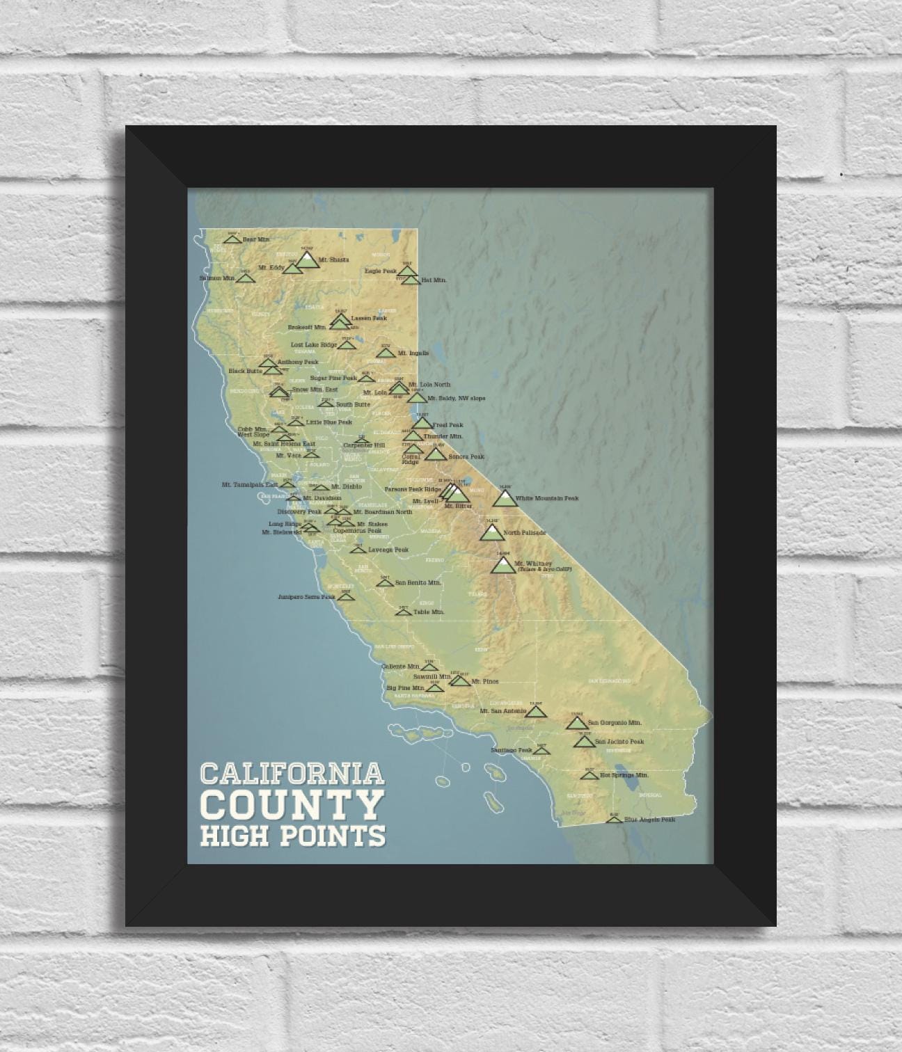【米国購入品】カリフォルニア州近郊のトレイルマップ 登山地図 カリフォルニア州の郡の高地地図 11x14 印刷 - Etsy 日本