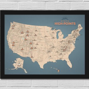 18 x 24 poster met kaart met hoogtepunten van de staat