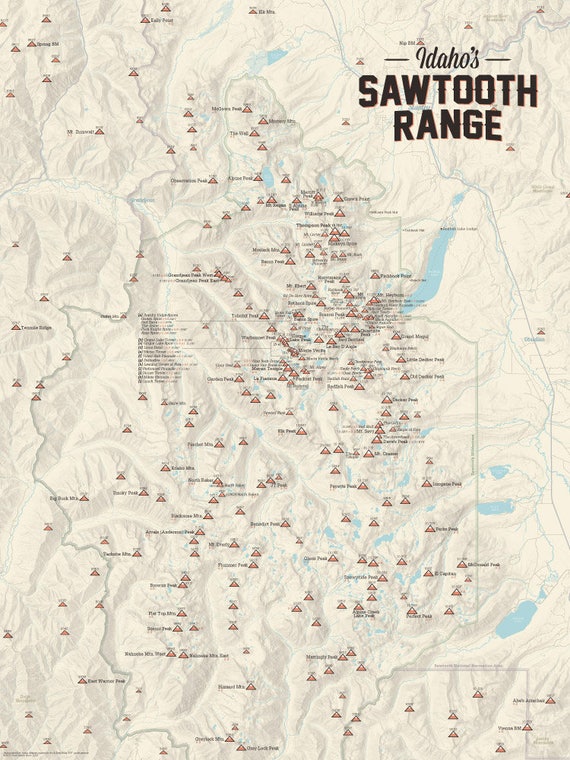 Sawtooth Mountains Idaho Map Sawtooth Range Idaho Kletterkarte 18 X 24 Poster | Etsy