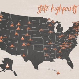State Highpoints Map 11x14 Print