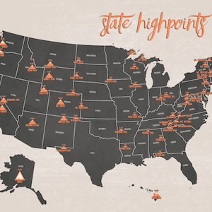 State Highpoints Map 11x14 Print