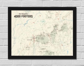 New Hampshire 4000 voettekst kaart 18 x 24 poster