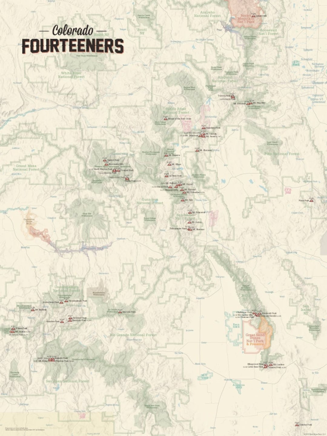 58 Colorado 14ers Map 18x24 Poster - Etsy