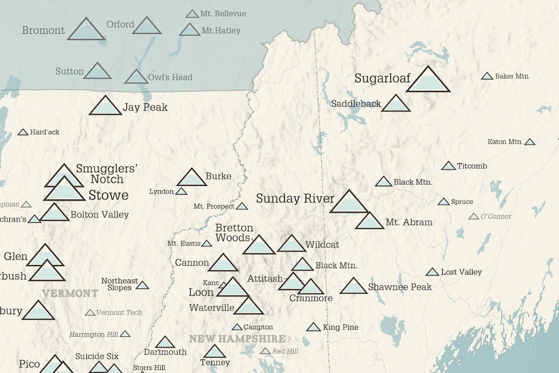 Northeast Ski Resorts Map 24x36 Poster Etsy