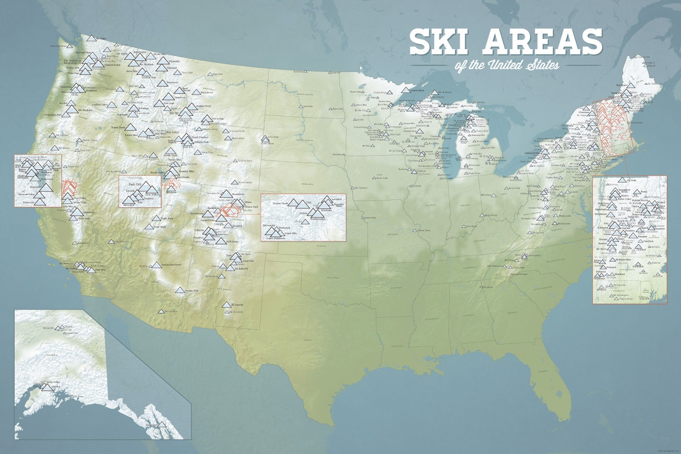 US Ski Resorts Map 24x36 Poster Etsy