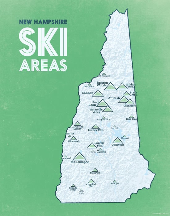 New Hampshire Ski Resorts Map 11x14 Print Etsy