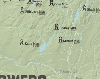 Adk Firetower Challenge Map Adirondack Fire Tower Challenge Map 11X14 Print | Etsy Uk