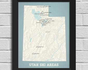 Utah Ski Resorts Map 11x14 Print