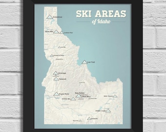Idaho Ski Resorts Map 11x14 Print