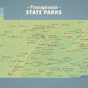 Póster de 18 x 24 con el mapa de los parques estatales de Pensilvania