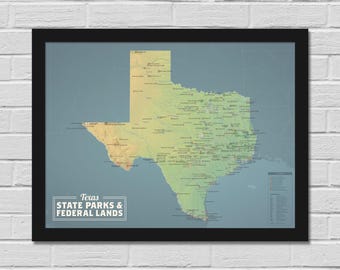 Kaart van 18 x 24 met kaart van Texas State Parks & Federal Lands
