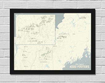 New England 4000 Footers Map 18x24 Poster