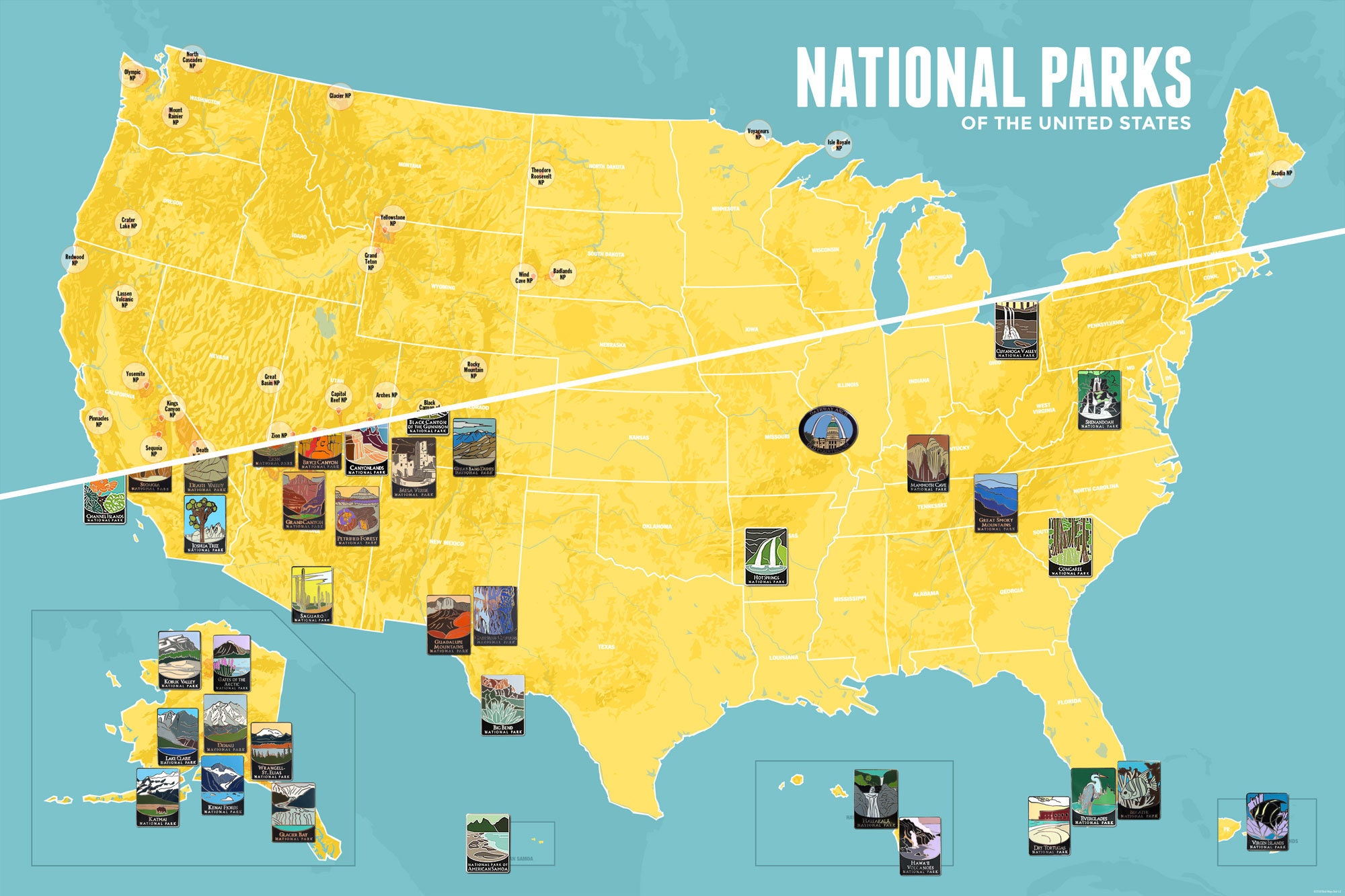 National Park Collector Pins PREMIUM FRAMED Map 24x36 Poster Etsy