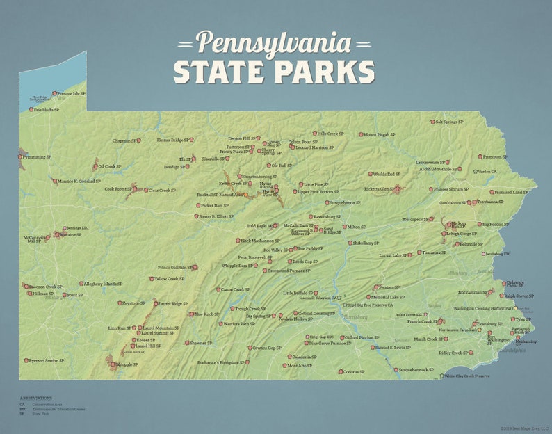 Pennsylvania State Parks Map 11x14 Print Etsy