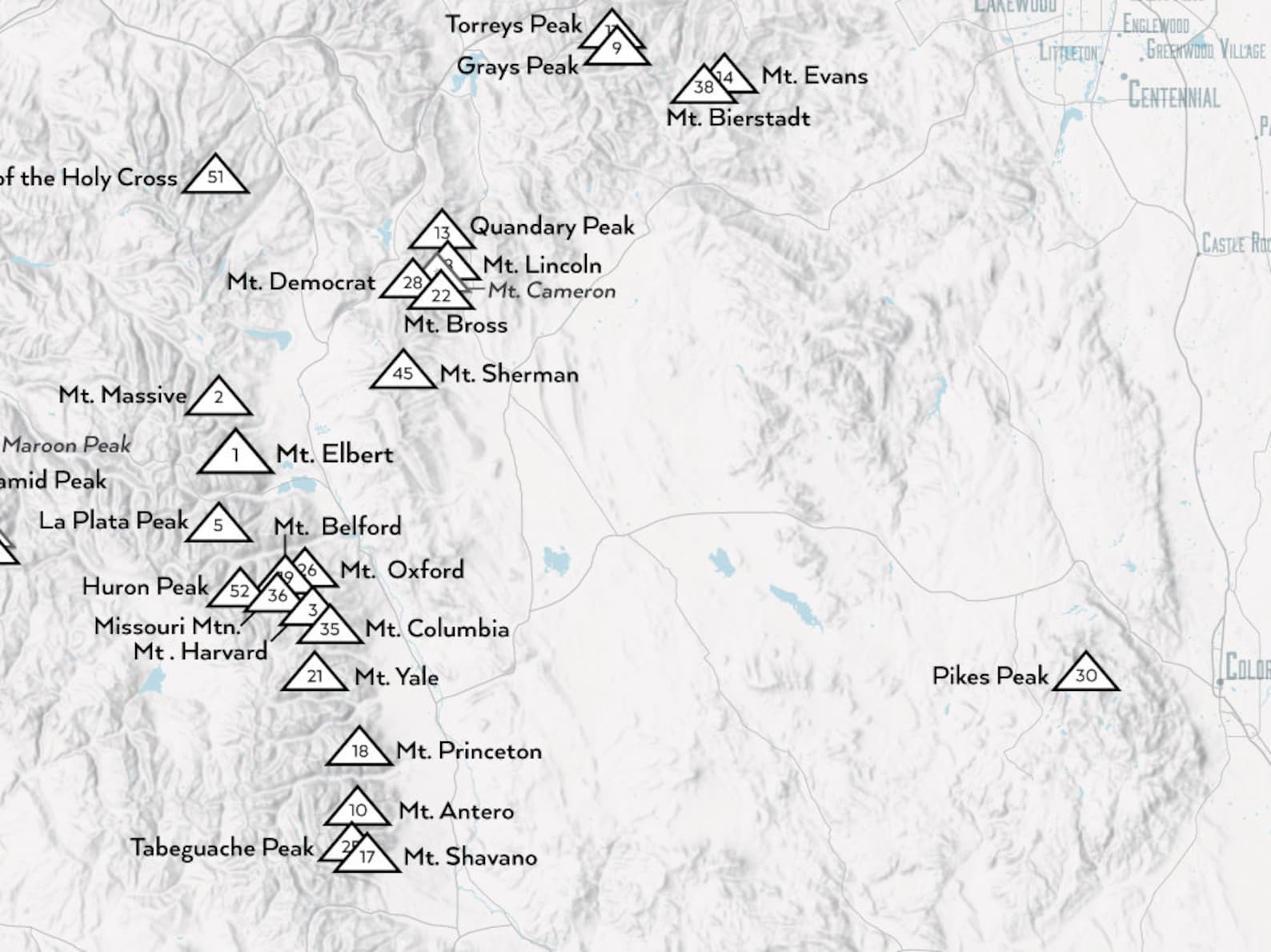 58 Colorado 14ers Map 18x24 Poster Etsy