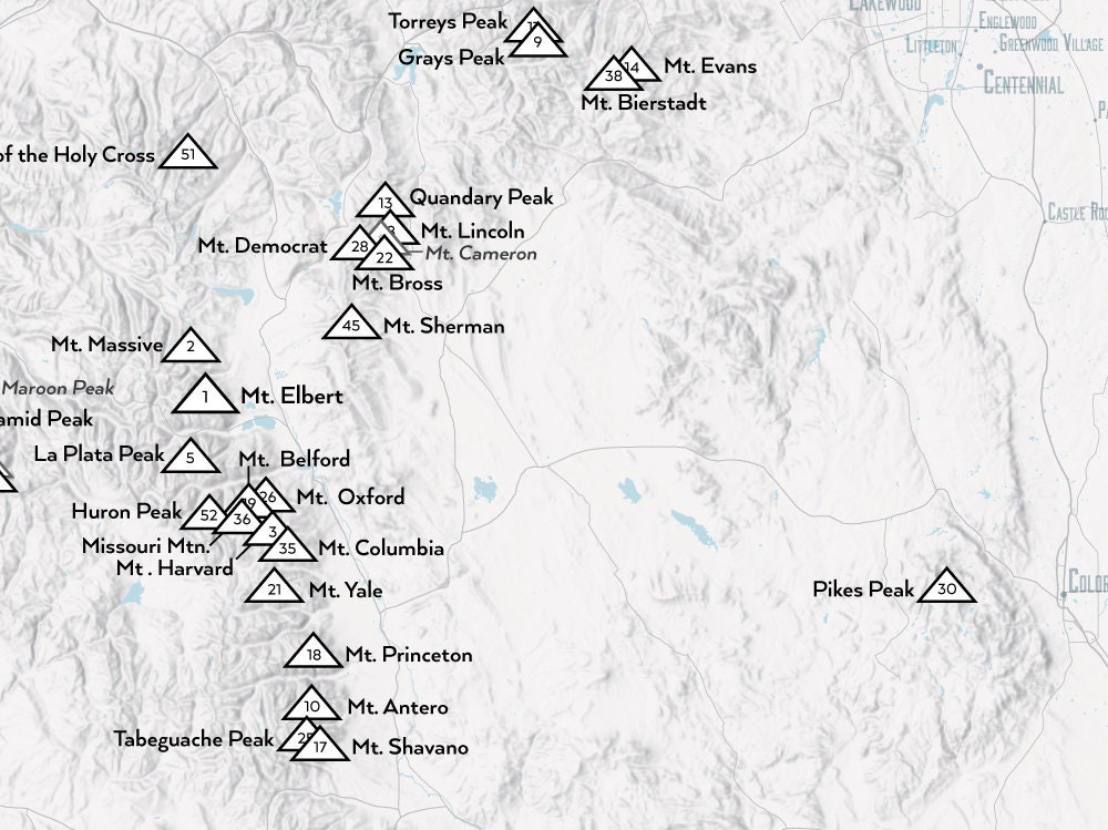 58 Colorado 14ers Map 18x24 Poster Etsy