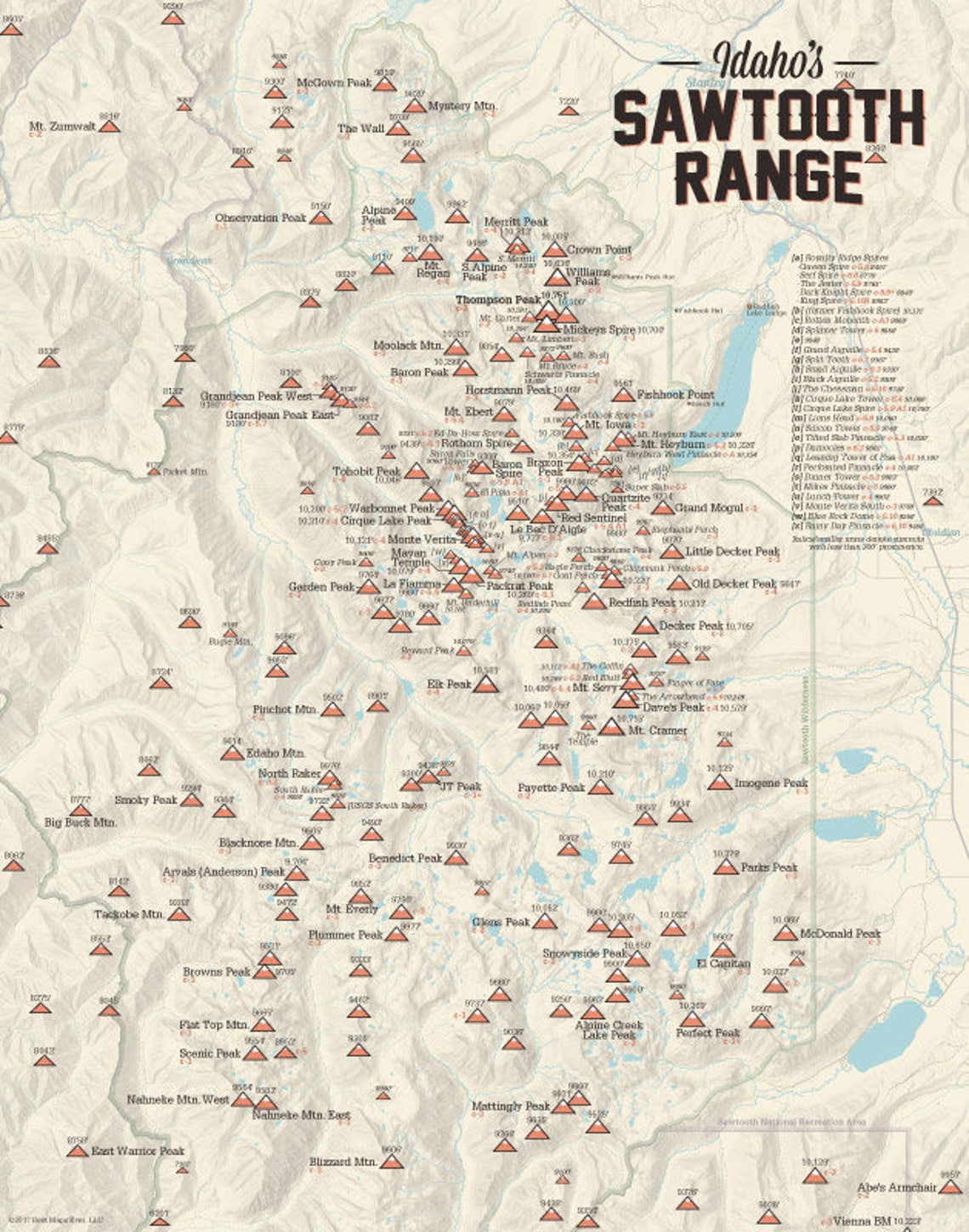 Sawtooth Range Idaho Climbers' Map 11x14 Print Etsy