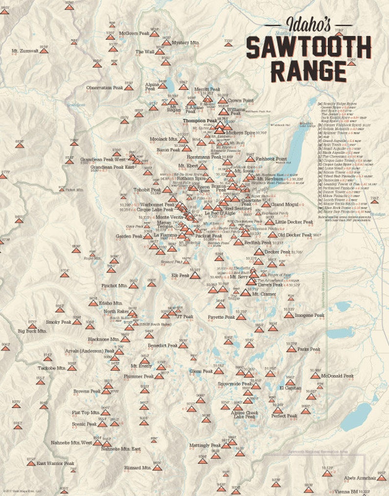 Sawtooth Range Idaho Climbers' Map 11x14 Print  Etsy