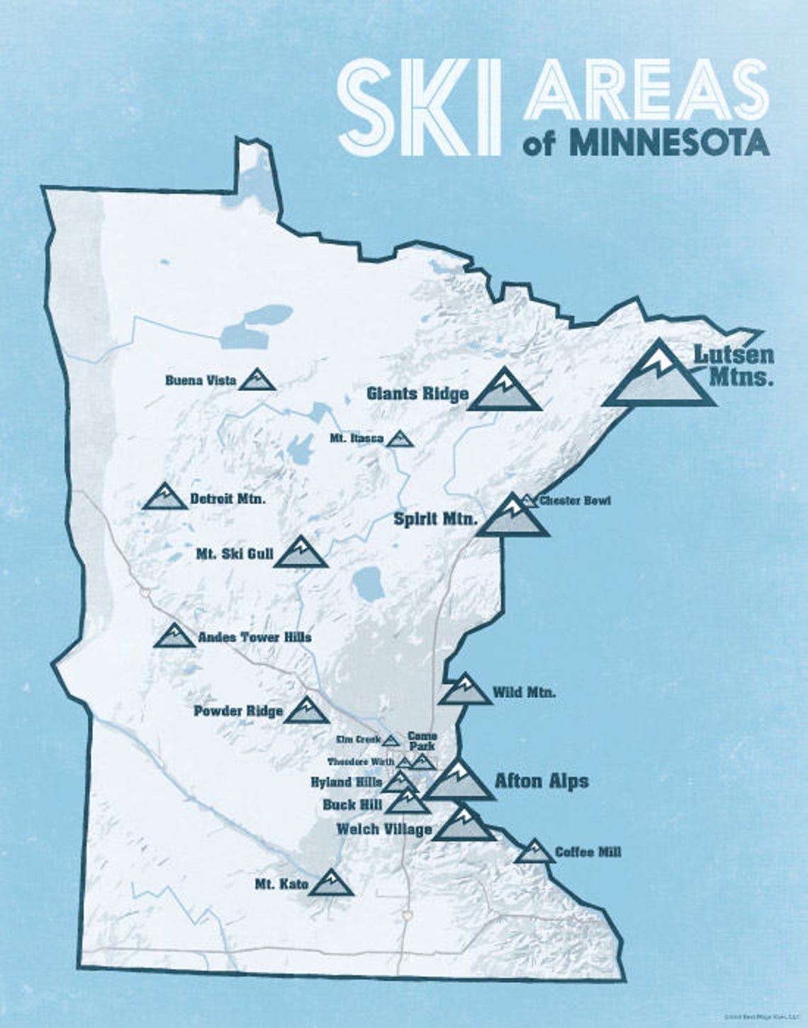 Minnesota Ski Resorts Map 11x14 Print - Etsy