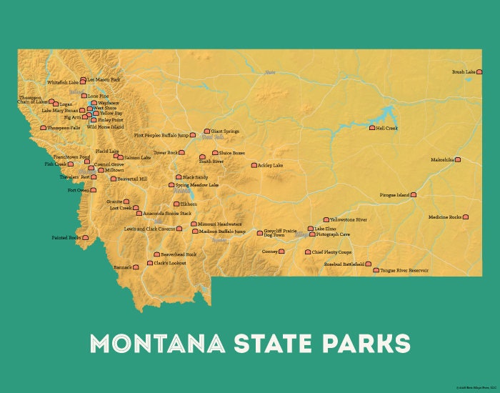 Montana State Parks Map 11x14 Print - Etsy Singapore