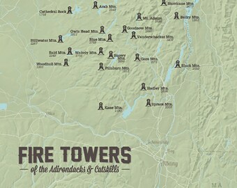 Adirondack Fire Tower Challenge Map 11x14 Print