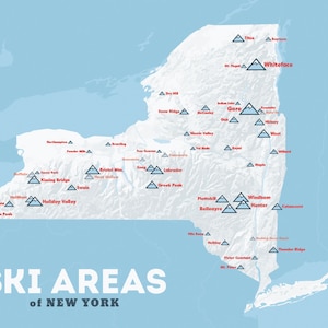 Carte des stations de ski de New York impression 11 x 14