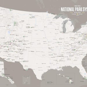 USA National Park Service NPS System Checklist Map Poster