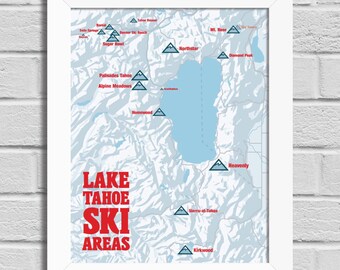 Lake Tahoe Ski Resorts Map 11x14 Print
