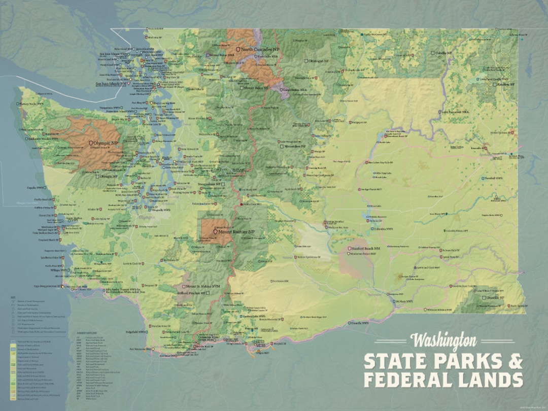 Washington State Parks & Federal Lands Map 18x24 Poster Etsy Canada Washington State Parks & Federal Lands Map 18x24 Poster Etsy Canada