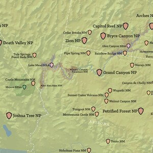 USA National Park System Units Checklist Map, National Park Service, NPS