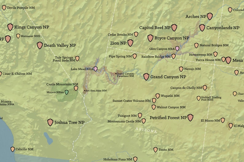USA National Park System Units Checklist Map, National Park Service, NPS
